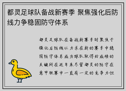 都灵足球队备战新赛季 聚焦强化后防线力争稳固防守体系