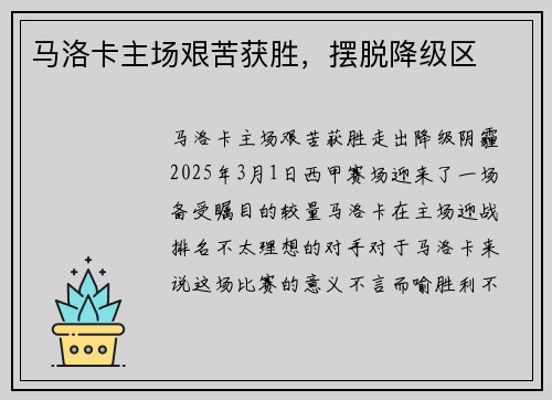 马洛卡主场艰苦获胜，摆脱降级区