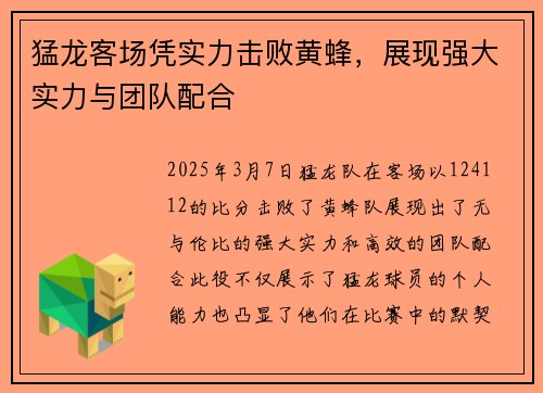 猛龙客场凭实力击败黄蜂，展现强大实力与团队配合