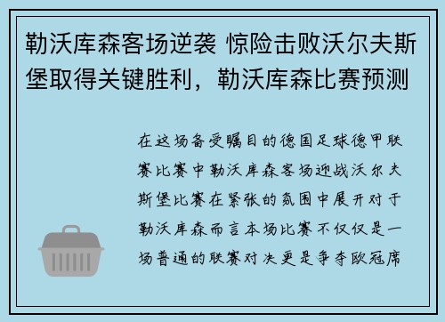 勒沃库森客场逆袭 惊险击败沃尔夫斯堡取得关键胜利，勒沃库森比赛预测聚胜顽球汇